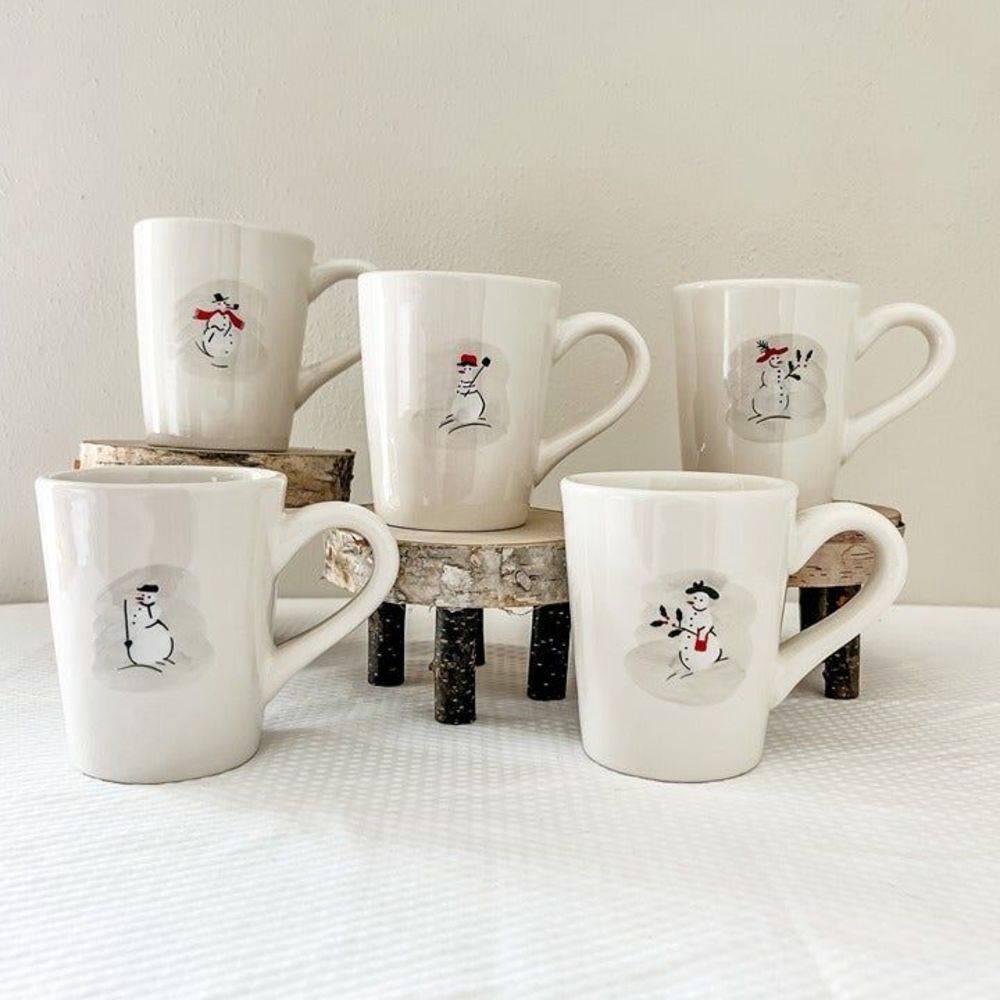 Williams Sonoma Set 5 Assorted Snowman Mugs "A Merry Group of Snowmen" RETIRED